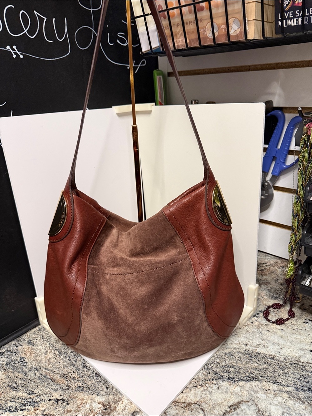 B. Makowsky Suede and Leather Gamma  Hobo Bag - Brown